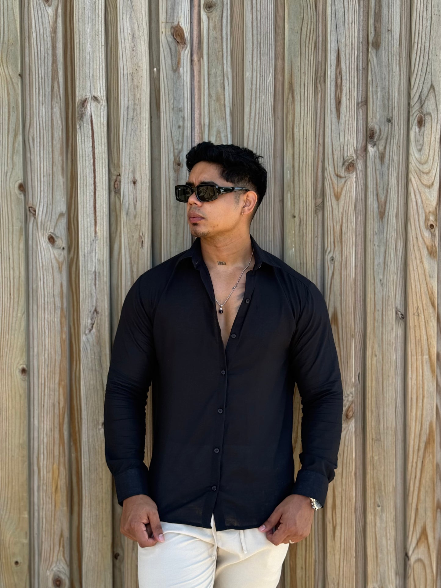 Pitbull Wear Camisa Lino Manga Larga Hombre Transpirable Slim Fit