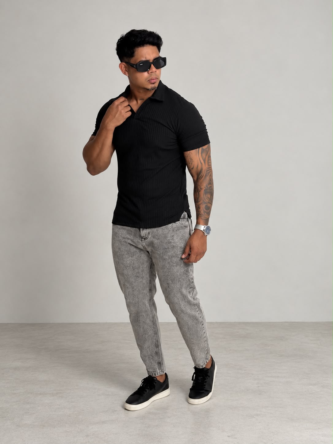 Pitbull Wear Camiseta Polo Rib Hombre Algodón Stretch Fit Ajustado