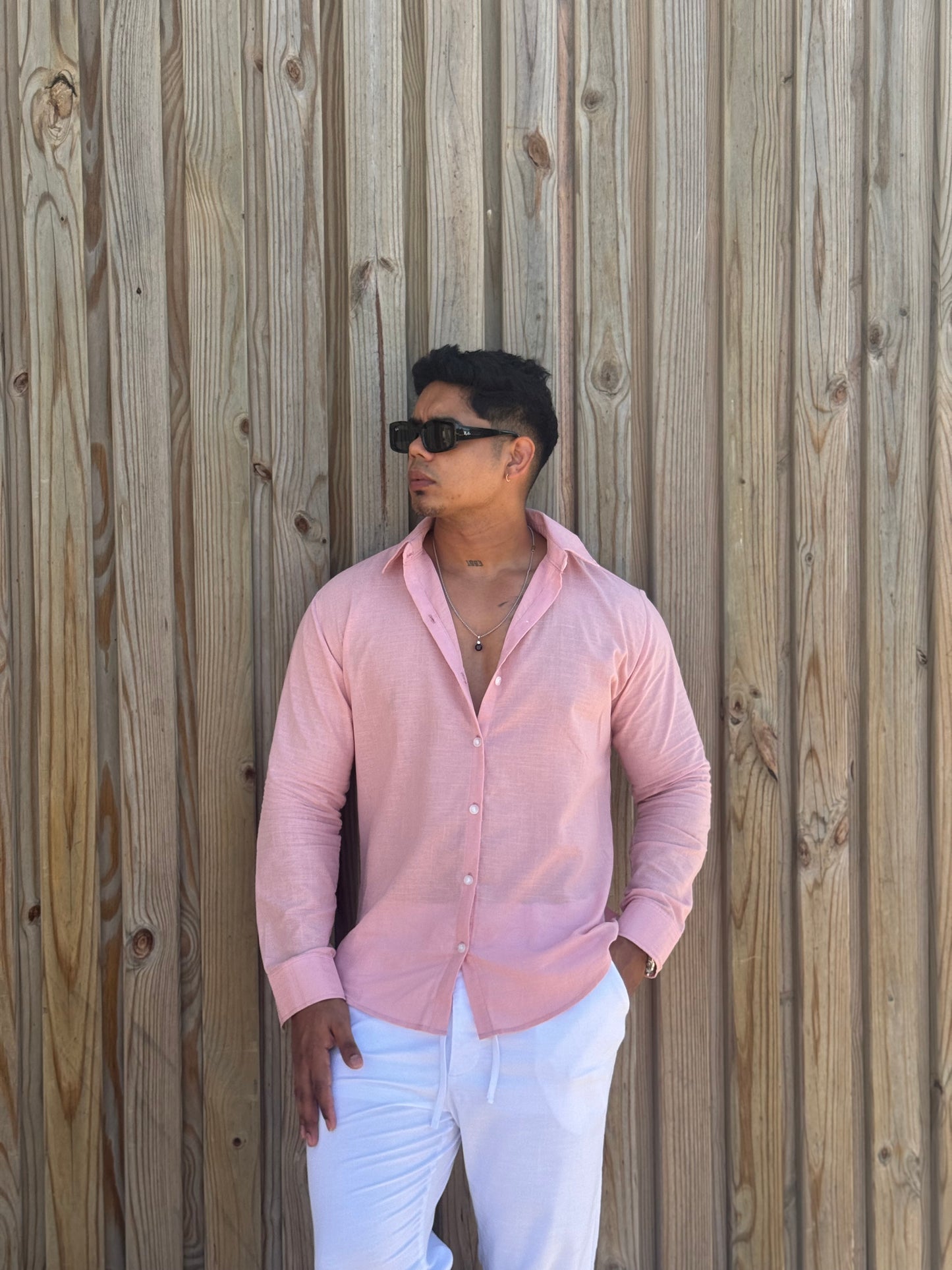 Pitbull Wear Camisa Lino Manga Larga Hombre Transpirable Slim Fit