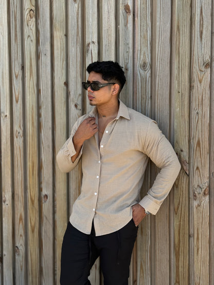 Pitbull Wear Camisa Lino Manga Larga Hombre Transpirable Slim Fit