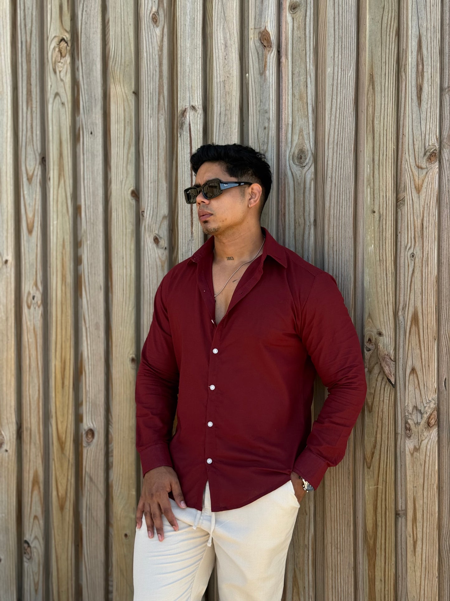 Pitbull Wear Camisa Lino Manga Larga Hombre Transpirable Slim Fit
