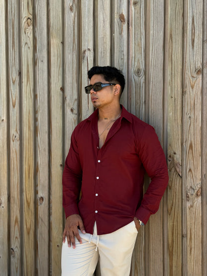 Pitbull Wear Camisa Lino Manga Larga Hombre Transpirable Slim Fit