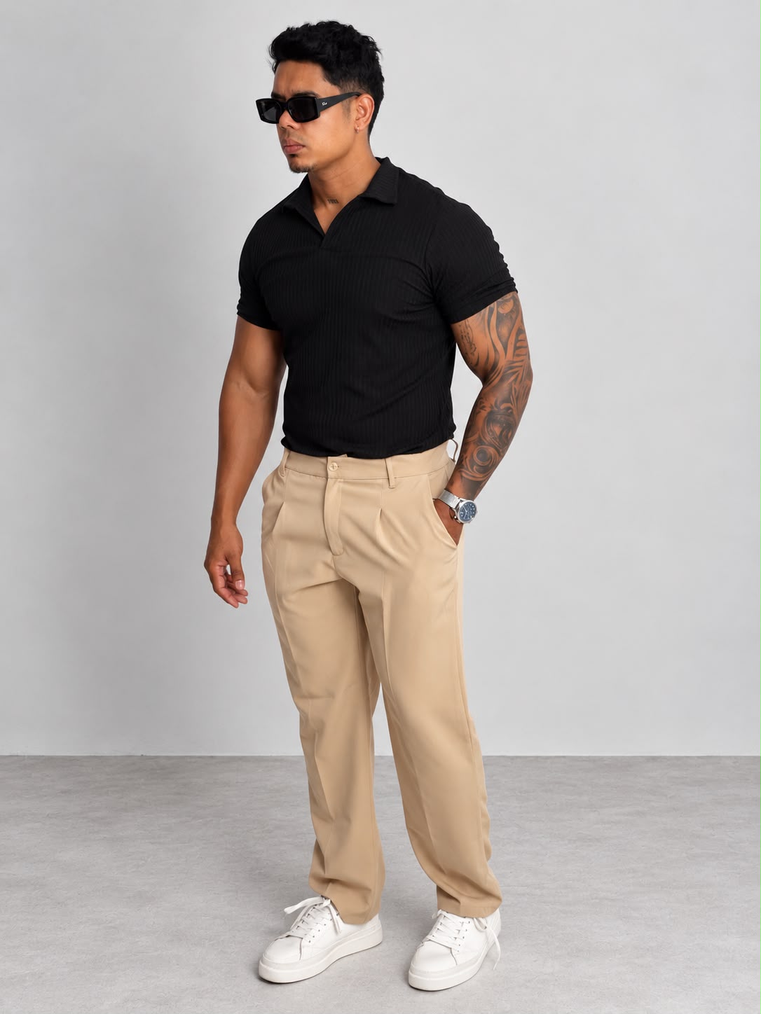 Pitbull Wear Camiseta Polo Rib Hombre Algodón Stretch Fit Ajustado