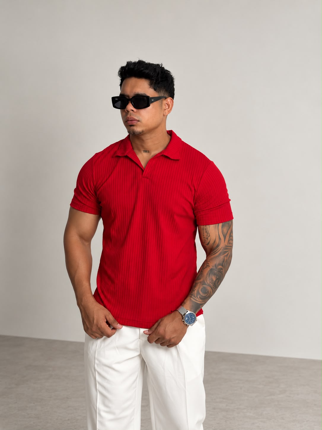 Pitbull Wear Camiseta Polo Rib Hombre Algodón Stretch Fit Ajustado