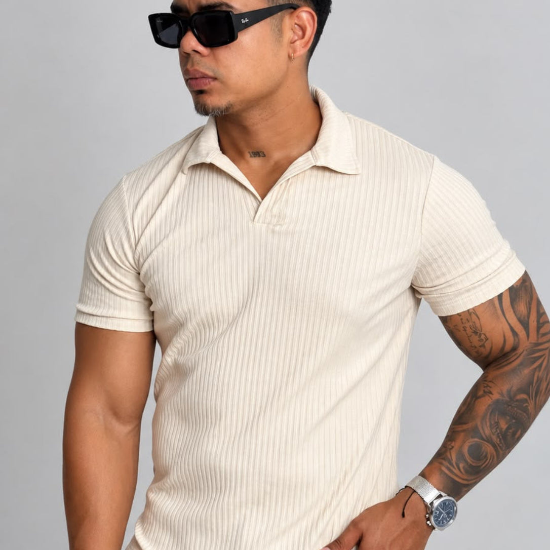 Pitbull Wear Camiseta Polo Rib Hombre Algodón Stretch Fit Ajustado