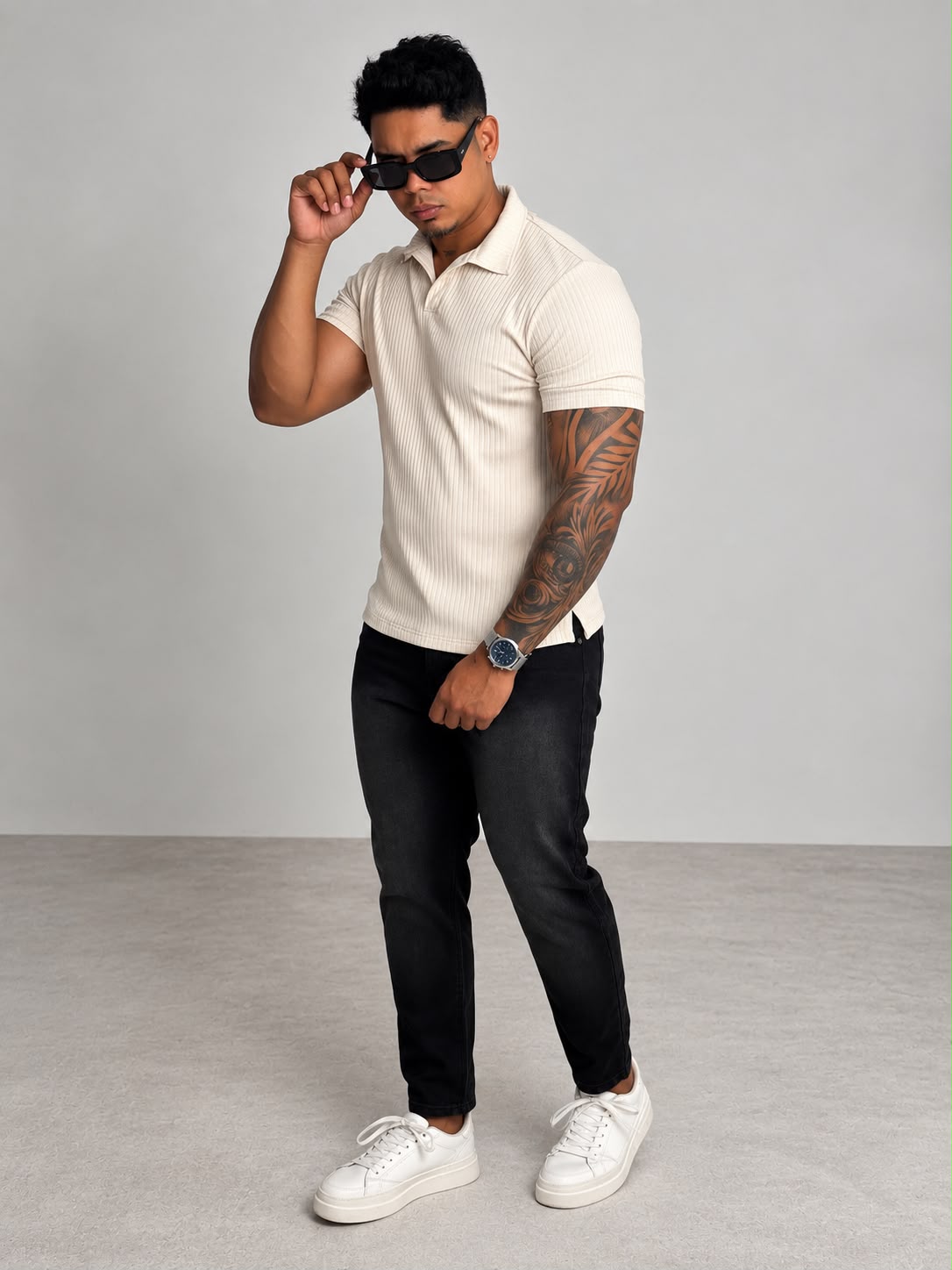 Pitbull Wear Camiseta Polo Rib Hombre Algodón Stretch Fit Ajustado