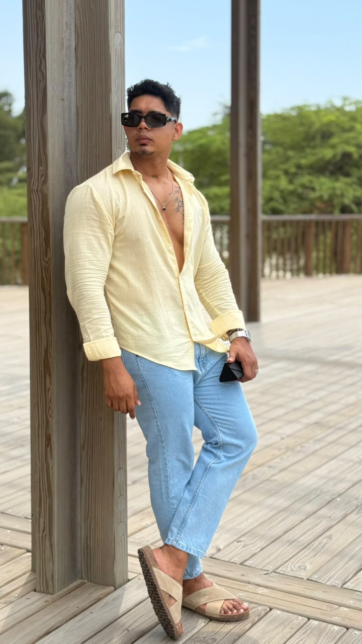 Camisa Lino Manga Larga