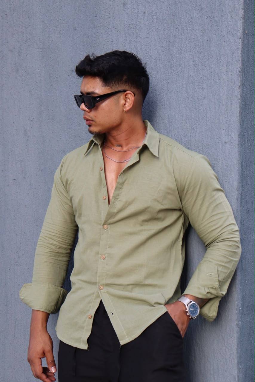 Camisa Lino Manga Larga